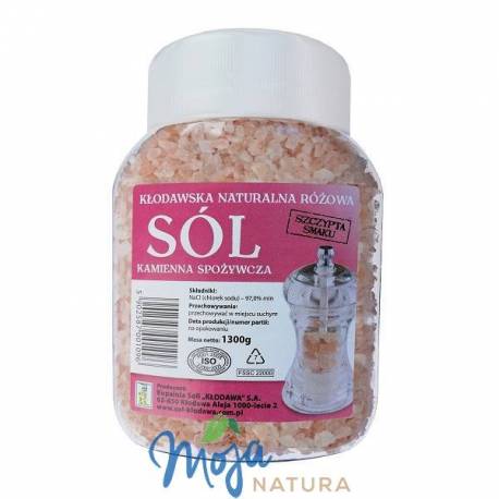 Sól kłodawska naturalna niejodowana różowa 1300g KOPALNIA SOLI KŁODAWA
